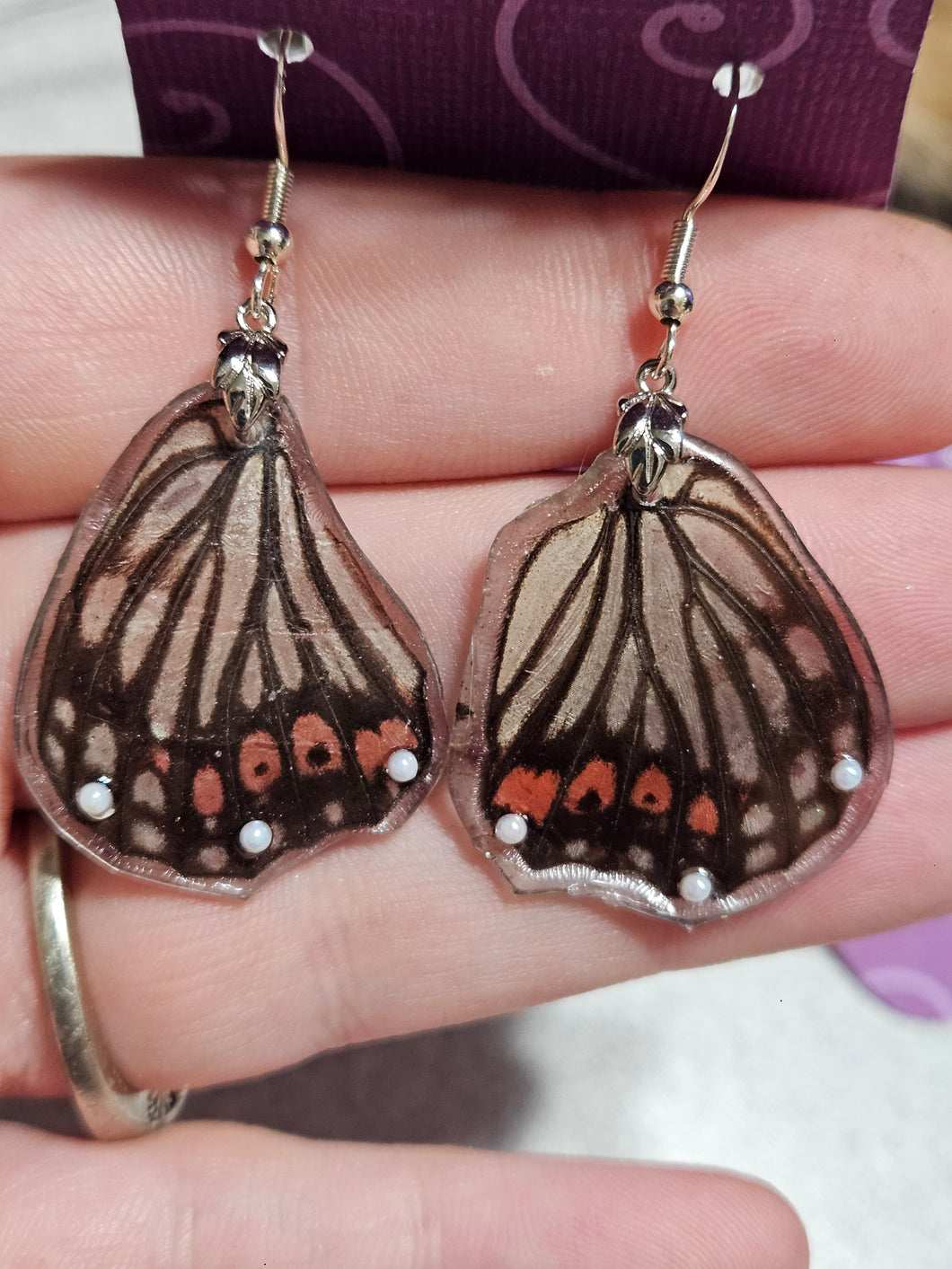 Real Butterfly Wing Earrings - Small with Pearls