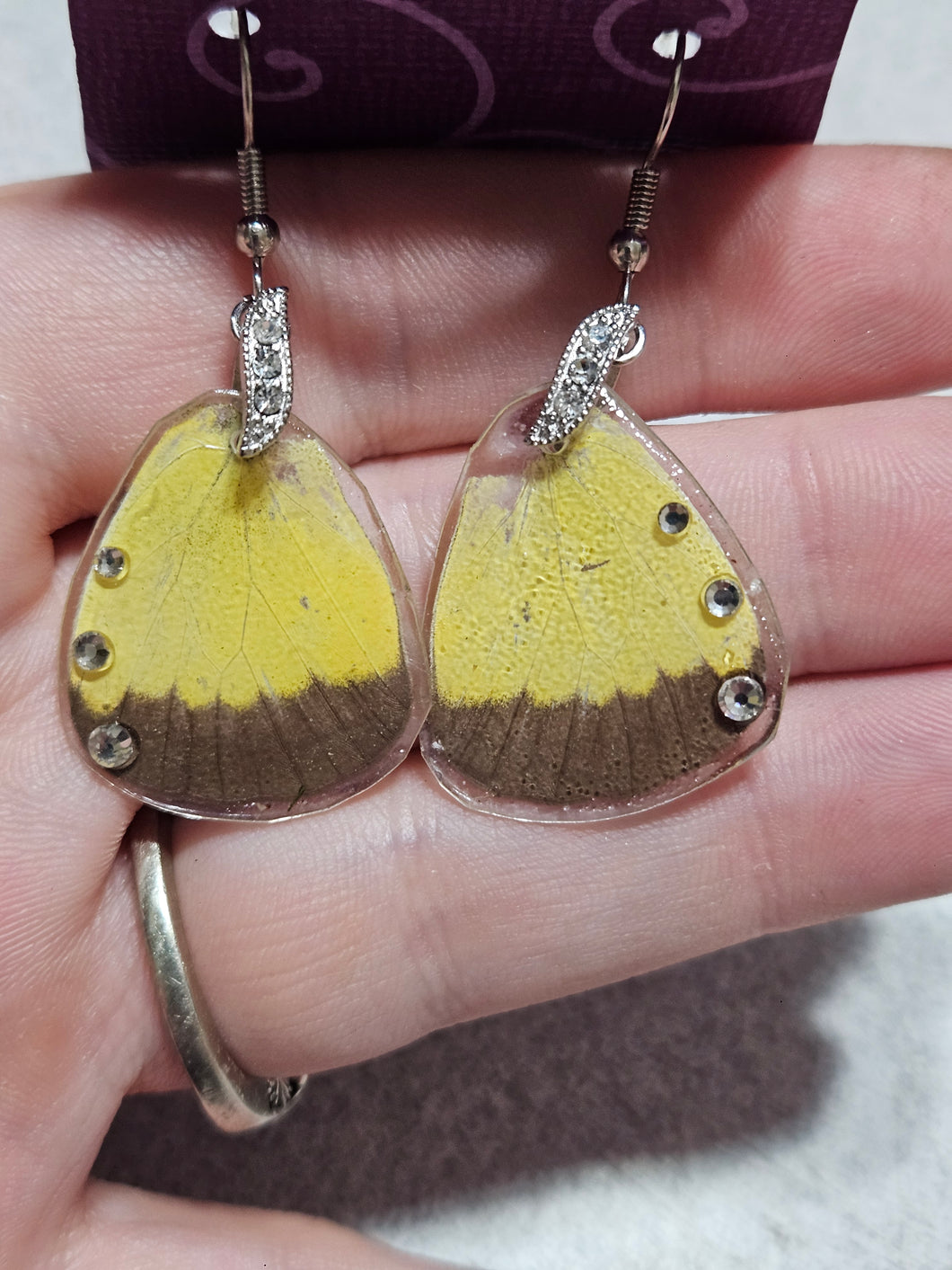 Real Butterfly Wing Earrings - Yellow Hindwing