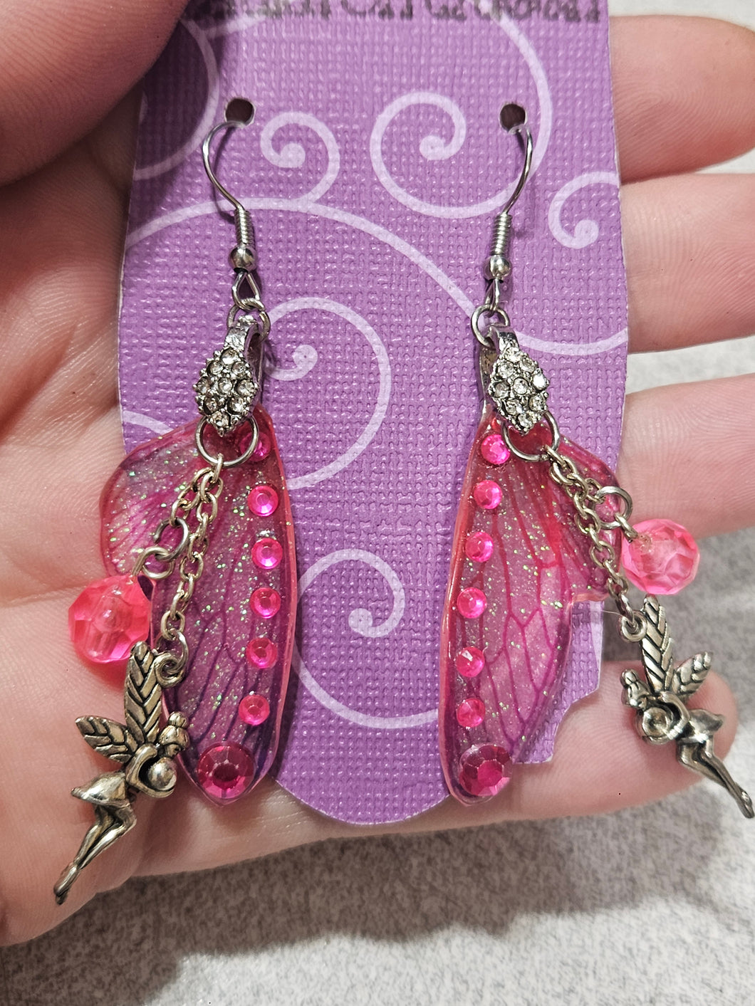 Pink Fairy Wing Earrings